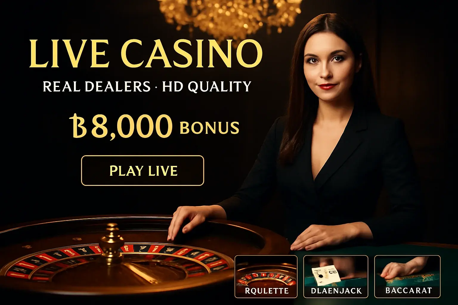Live casino banner with female dealer, roulette, Bangladesh bonus offer